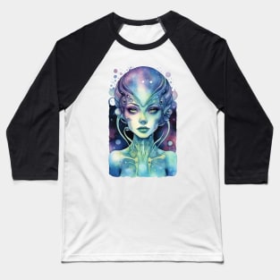 Alien Girl, colorful watercolor space art Baseball T-Shirt